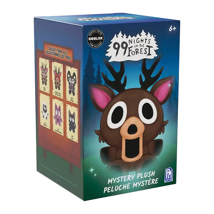 99 Nights In The Forest 4" Collectible Plush Mystery Plush box featuring cute animal designs.