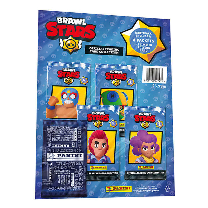 Brawl Stars trading card collection featuring multiple packs, includes rare and limited edition cards by Panini.