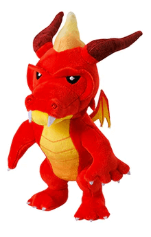 Stumble Guys 8-inch Plush Buddies featuring a red dragon plush toy with yellow belly and horns.