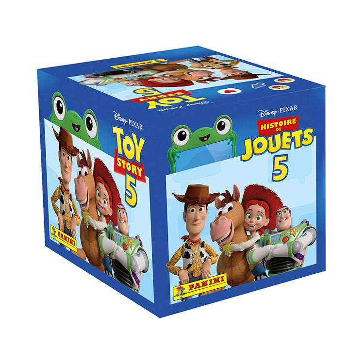 Toy Story 5 sticker collection box featuring Woody, Buzz, Jessie, and other characters from the movie.