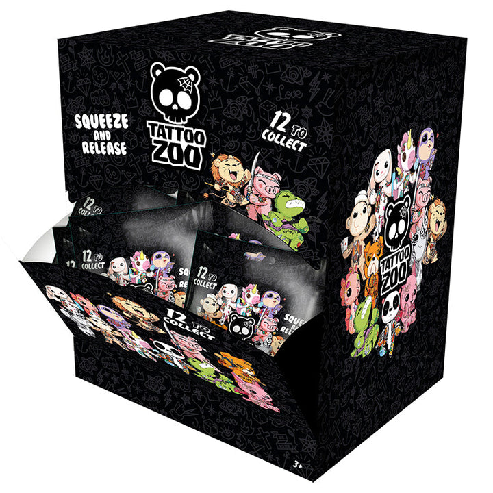 Tattoo Zoo Foamates Assortment - Blind pack display box with characters and logo.