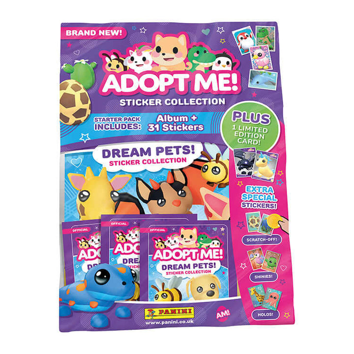 Adopt Me Dream Pets! sticker collection with album and 31 stickers, including limited edition card by Panini.