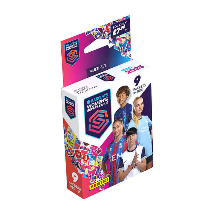 Barclays WSL Official Sticker Collection 2025 multi-set packaging with nine packets inside.