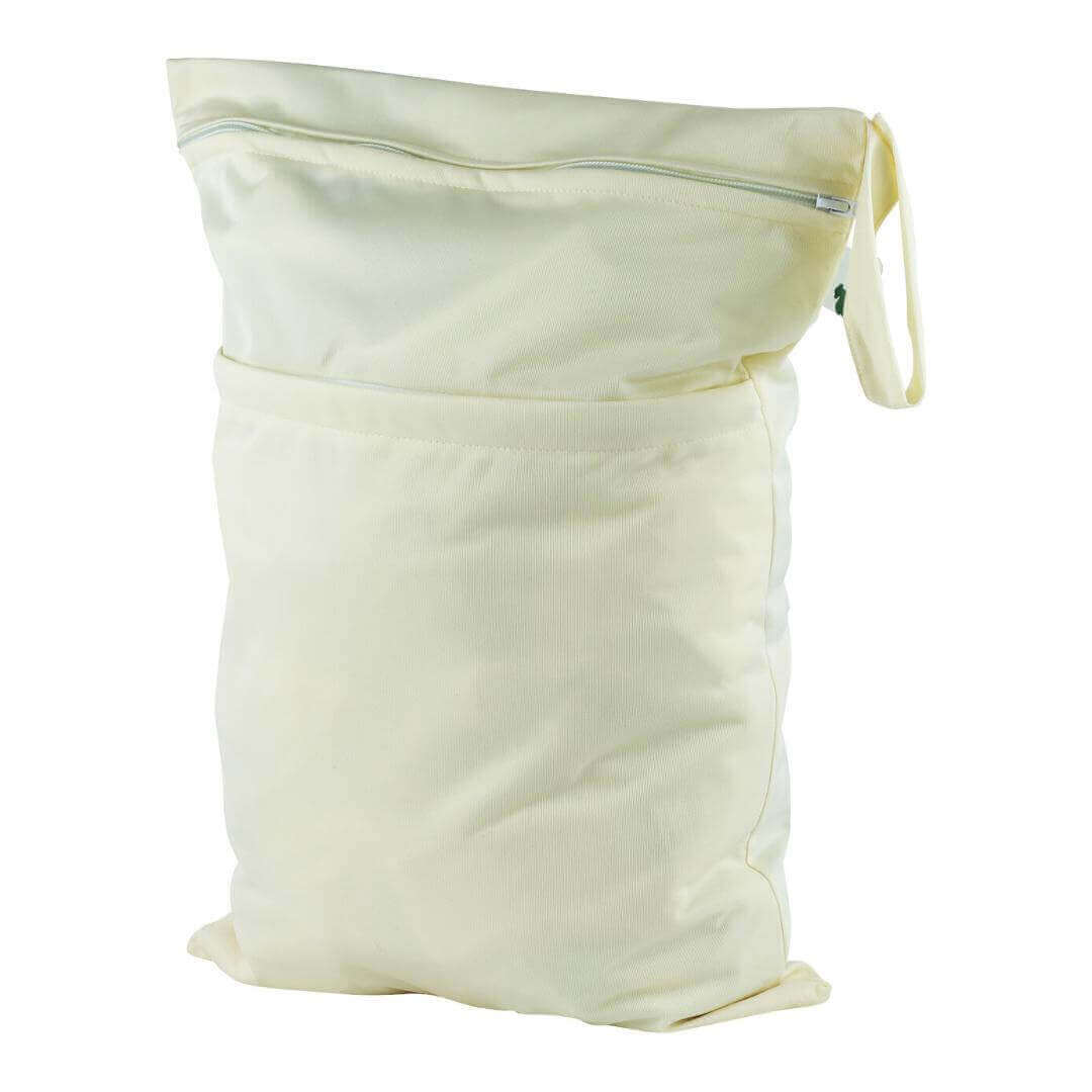 Double Wet Bag Cream, perfect for storing clean and used washable wipes, featuring a double zip and convenient handle.