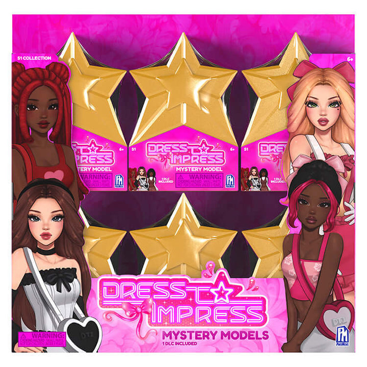 Dress To Impress Mystery Model Doll Pack with chic designs, collector card, and display capsule for stylish fun.