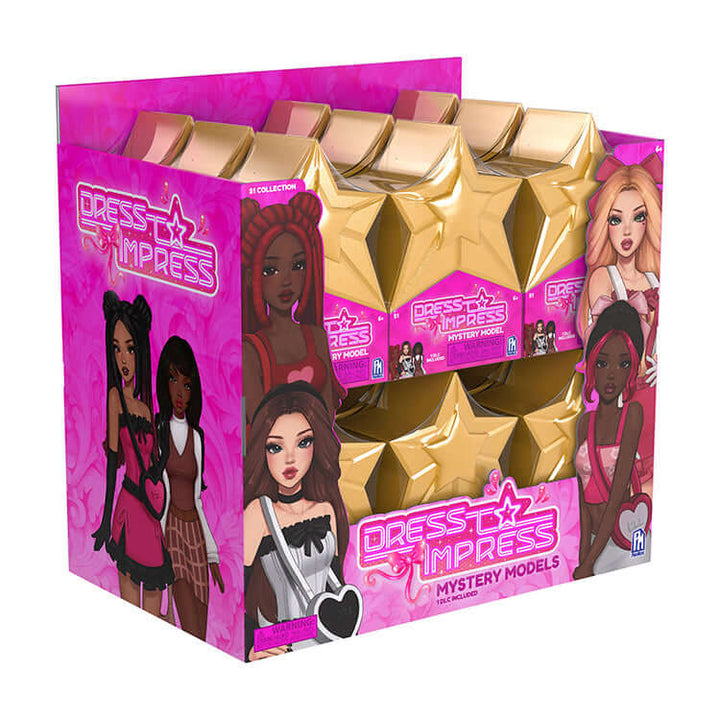 Display of Dress To Impress Mystery Models Doll Pack featuring chic dolls and stylish capsule.