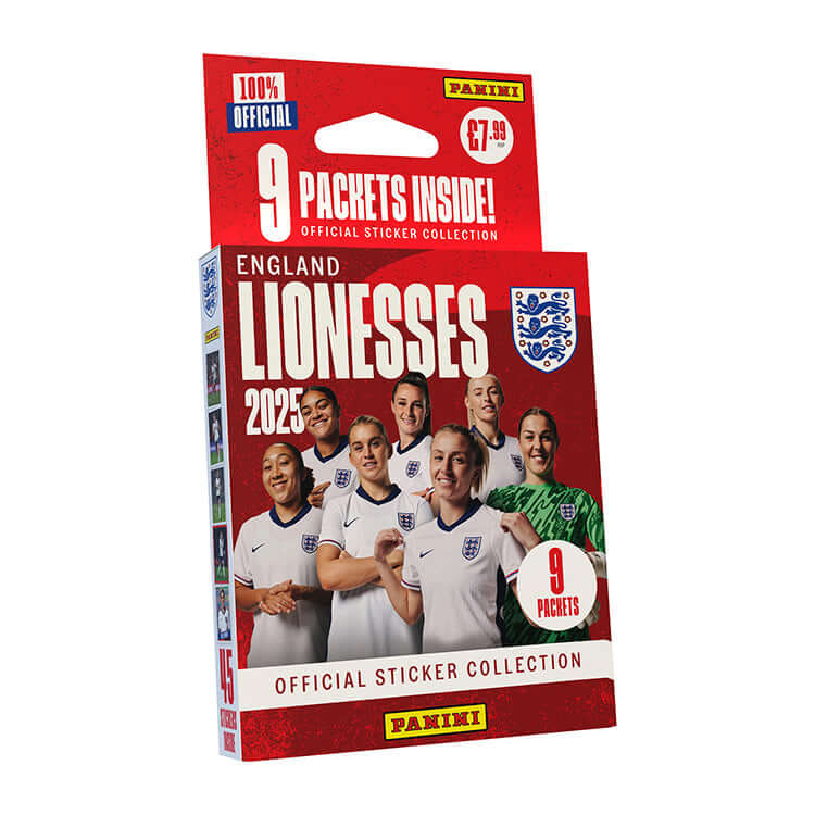 England Lionesses Official Sticker Collection 2025 with 9 packets inside, featuring women's football talent by Panini.