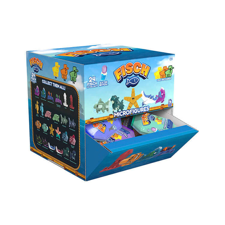 Fisch Series 1 Microfigure Pack box showcasing colorful sea creature figures to collect and reveal.