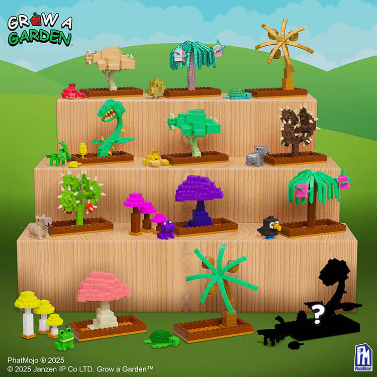 Grow A Garden Series 1 Rare Crops Bundle display featuring various crops and mini garden scenes.