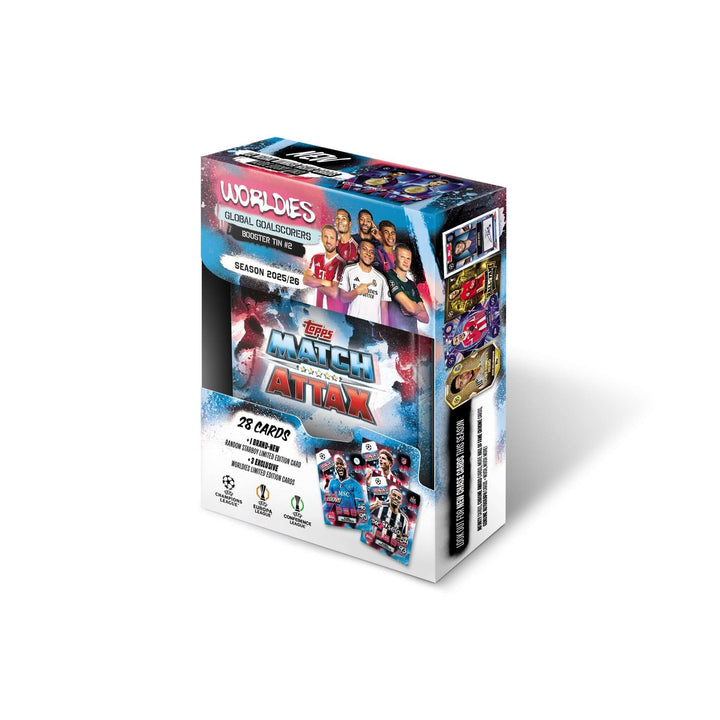 Match Attax 25/26 - Booster Tins featuring UEFA Champions League players and 28 collectible cards.
