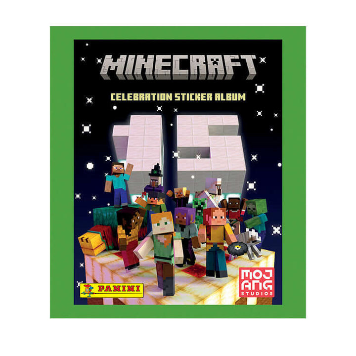 Minecraft Sticker Collection 15 Celebration album featuring characters and stickers in vibrant colors.