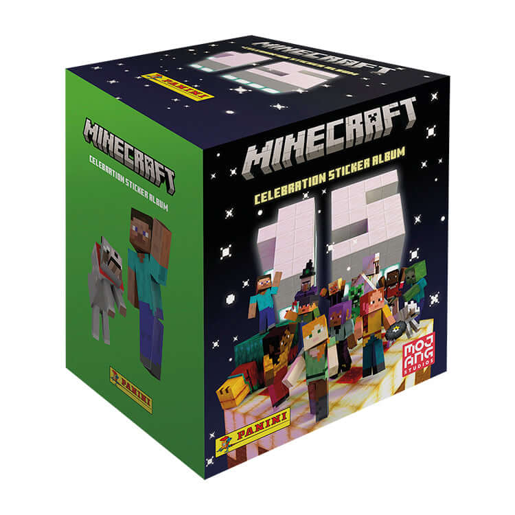 Minecraft Sticker Collection 15 Celebration sticker album with characters from the game on the box.