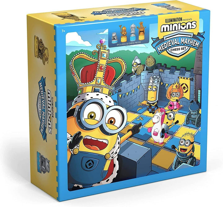 Minions Medieval Mayhem Chess Set Despicable Me box featuring Minions characters in a medieval theme.