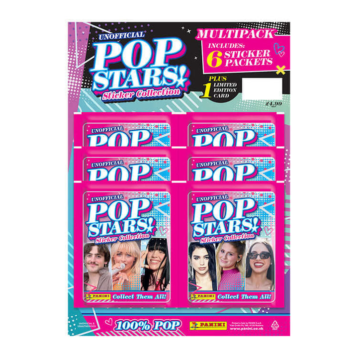Pop Stars! Sticker Collection multipack featuring 6 sticker packets and a limited edition card by Panini.