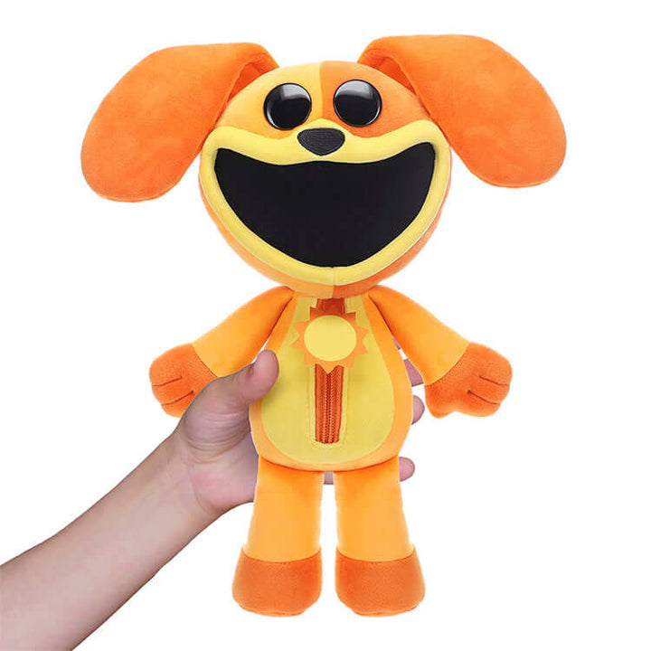 Poppy Playtime Series 3 Smiling Critters 12" Deluxe Plush - DogDay, cheerful orange plush dog toy in a person's hand