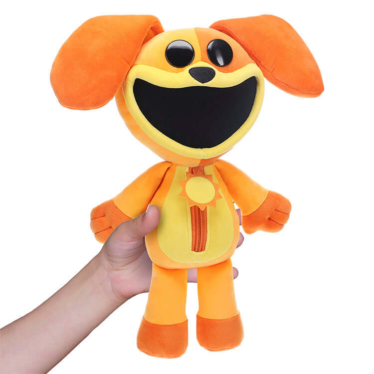 Poppy Playtime Series 3 Smiling Critters 12" Deluxe Plush - DogDay plush toy held in hand, featuring bright colors and smiling face.