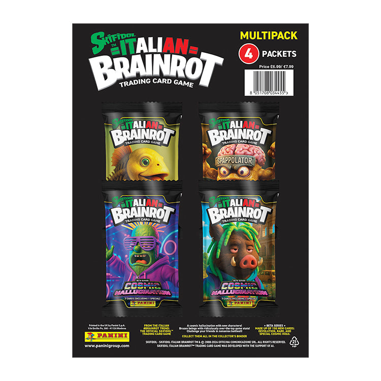 Italian Brainrot Cosmic Hallucination Trading Card Collection multipack featuring four unique card packets.