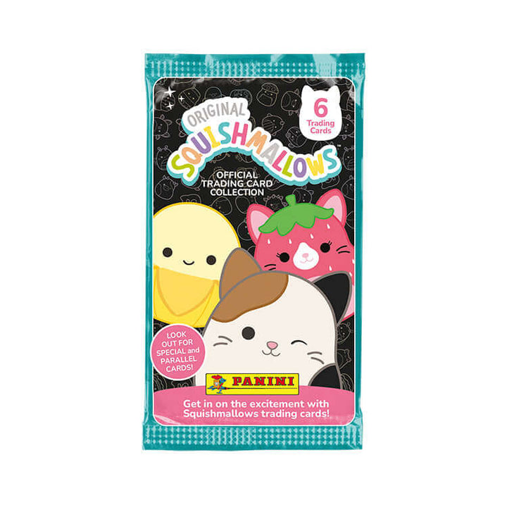 Original Squishmallows trading card pack featuring adorable characters and 6 collectible cards inside.