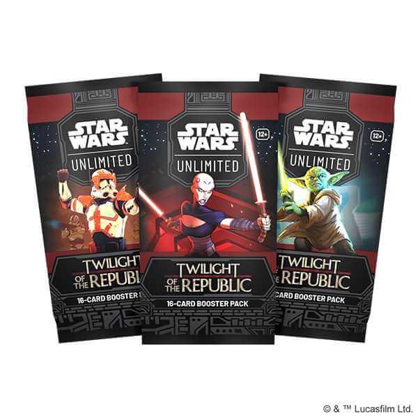 Star Wars Unlimited Twilight of the Republic Booster featuring three 16-card booster packs.