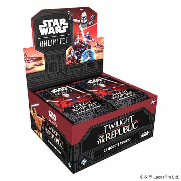 Star Wars Unlimited Twilight of the Republic Booster display box with 24 booster packs featured.