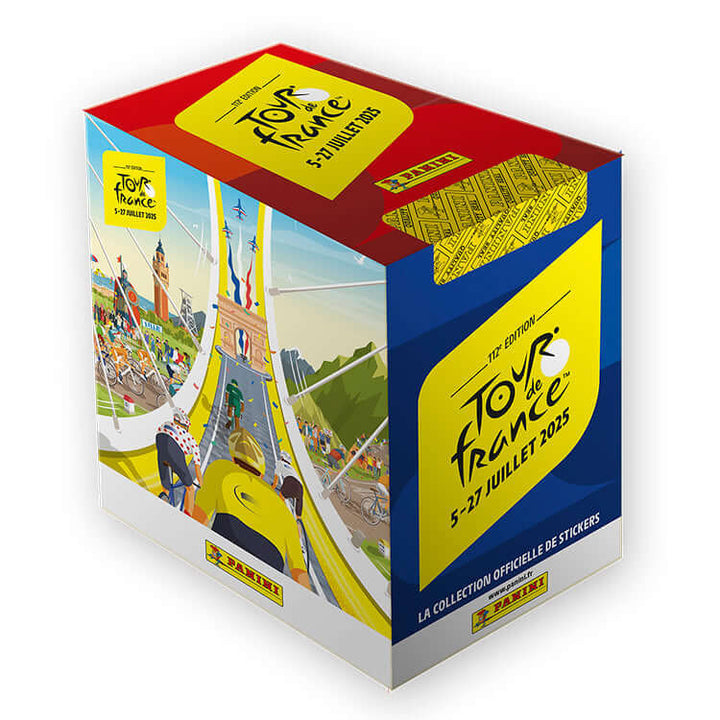 2025 Panini Tour De France Sticker collection box, celebrating the 112th edition of the iconic cycling event.