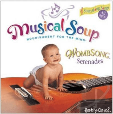 Baby Songs and Lullabies Music CD cover featuring a smiling baby on an acoustic guitar.