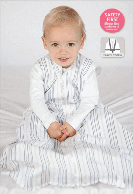 Joey Swag Baby Sleeping Bag on a child, designed for safe sleep without a duvet or blanket.