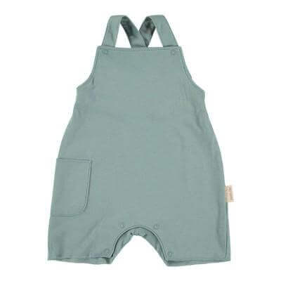 Green Pima Cotton Baby Dungarees 0-3 Months with crossover straps and pocket.